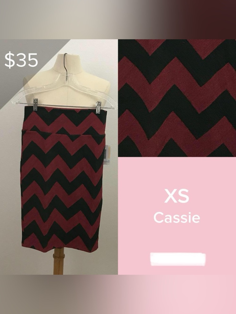 LuLaRoe Cassie Pencil Skirt in Burgundy and Black Chevron